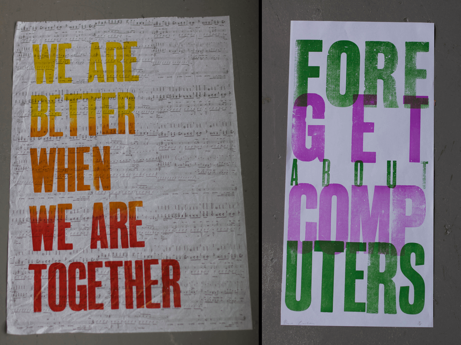 Various Letterpress Posters, Printed at Distillars Press at the National Colledge of Art and Design, Dublin.